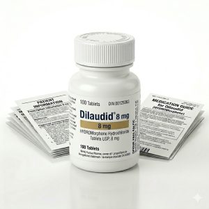 Dilaudid 8 mg Tablets in the original manufacturer-sealed bottle containing 100 tablets for the Canadian market.