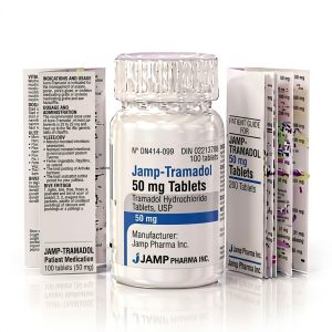 Jamp Tramadol 50 mg Tablets in the original manufacturer-sealed bottle containing 100 tablets for the Canadian pharmacy market.