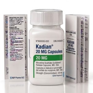 Kadian 20 mg Capsules in the original manufacturer-sealed bottle containing 100 capsules for the Canadian pharmacy market.