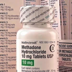 Methadone 10 mg Tablets in the original manufacturer-sealed bottle containing 100 tablets for the Canadian pharmacy market.
