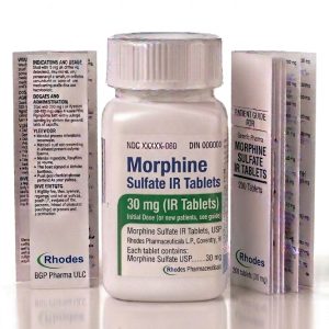 Morphine 30 mg Tablets in the original manufacturer-sealed bottle containing 100 tablets for the Canadian market.