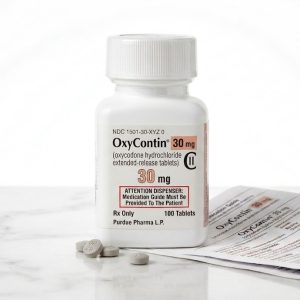 Sealed original container of 100 OxyContin 30 mg tablets, an opioid pain medication