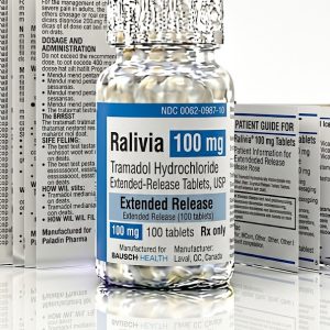 Ralivia 100 mg Tablets in the original manufacturer-sealed bottle containing 100 tablets for the Canadian pharmacy market.