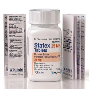 Statex 25 mg Tablets in the original manufacturer-sealed bottle containing 100 tablets for the Canadian pharmacy market.