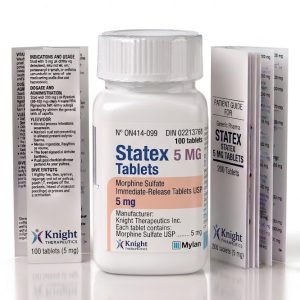 Statex 5 mg Tablets in the original manufacturer-sealed bottle containing 100 tablets for the Canadian market.