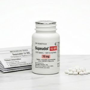 Sealed original container of 100 Supeudol 10 mg tablets, an opioid pain medication