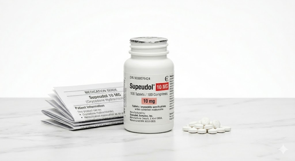 Sealed original container of 100 Supeudol 10 mg tablets, an opioid pain medication