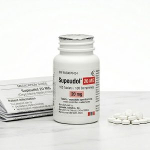 Sealed original container of 100 Supeudol 20 mg tablets, an opioid pain medication