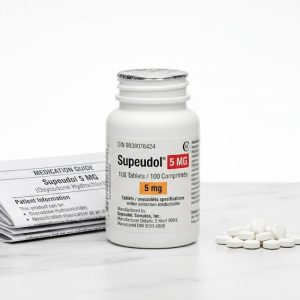 Sealed original container of 100 Supeudol 5 mg tablets, an opioid pain medication