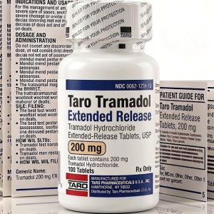 Taro Tramadol 200 mg Tablets in the original manufacturer-sealed bottle containing 100 tablets for the Canadian pharmacy market.