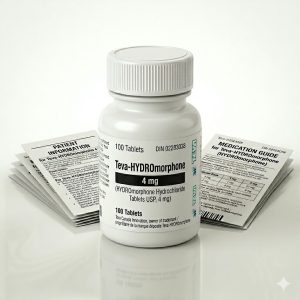 Teva-HYDROmorphone 4 mg Tablets in the original manufacturer-sealed bottle containing 100 tablets for the Canadian market.