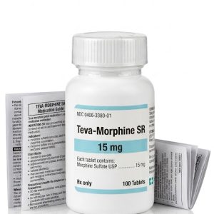 Teva Morphine SR 15 mg Tablets in the original manufacturer-sealed bottle containing 100 tablets for the Canadian market.