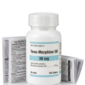 Teva Morphine SR 30 mg Tablets in the original manufacturer-sealed bottle containing 100 tablets for the Canadian market.