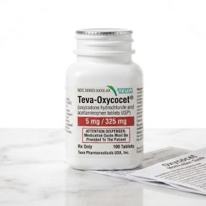 Sealed original container of 100 Teva-Oxycocet 5 mg/325 mg tablets, an opioid pain medication