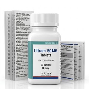 Ultram 50 mg Tablets in the original manufacturer-sealed bottle containing 100 tablets for the Canadian pharmacy market.