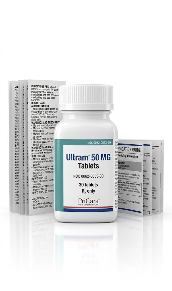 Ultram 50 mg Tablets in the original manufacturer-sealed bottle containing 100 tablets for the Canadian pharmacy market.